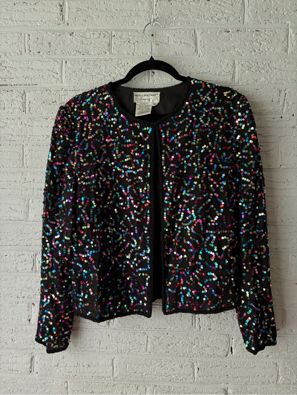 Papell Boutique Black Sequin Jacket with Multicolor Shine
